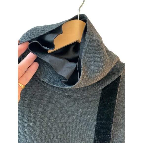 Studio 0001 by Ferre Dark Gray 100% Wool Turtleneck Velvet Trim Sweater 10 - Picture 4 of 12